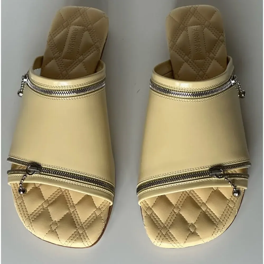 Burberry Open Toe Yellow Leather Slides Sandals 8 US (38) 8080264 IT NIB $990
